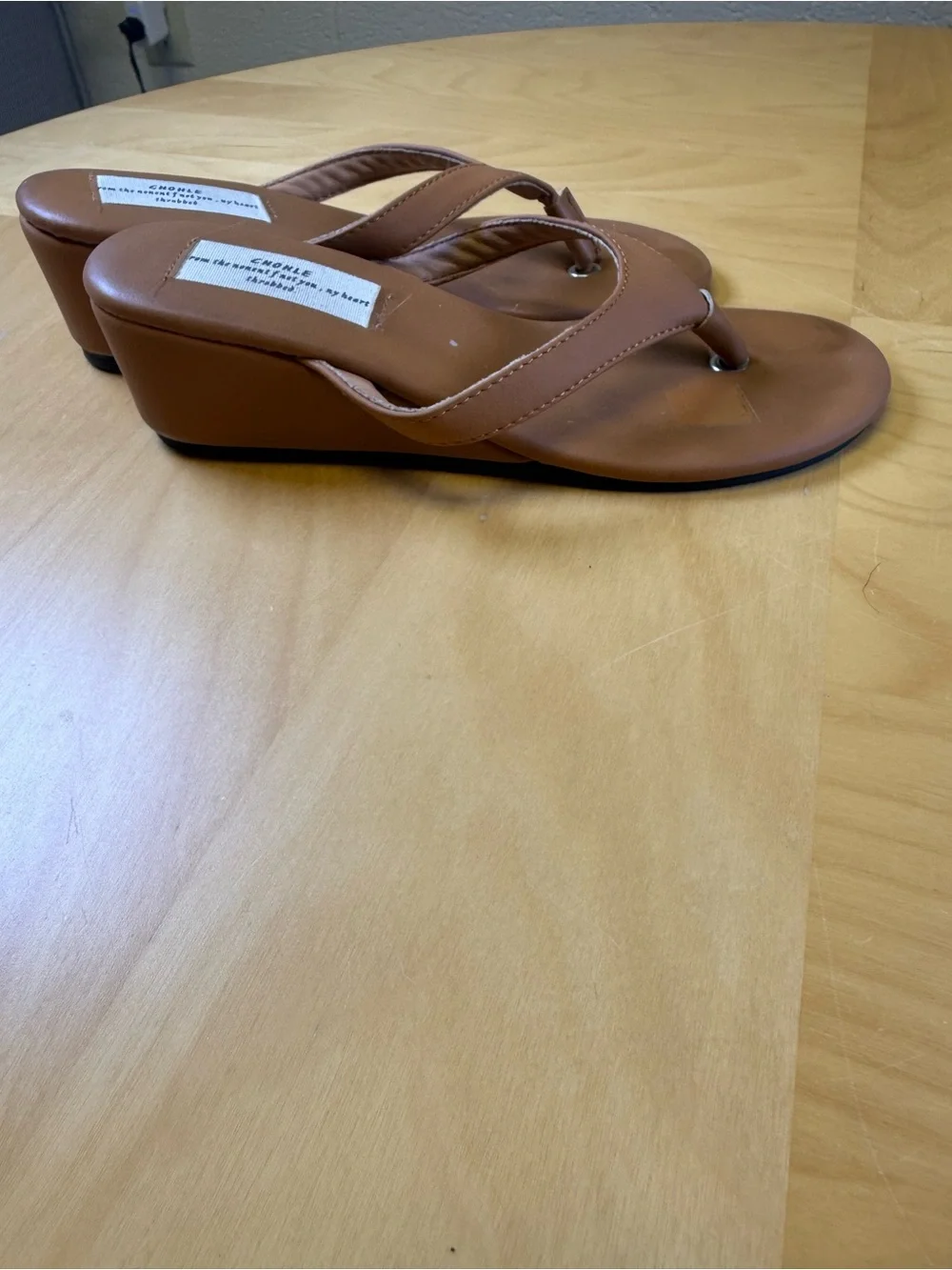 Chohle Classic Tan Wedge Thong Sandal with Cushioned Footbed